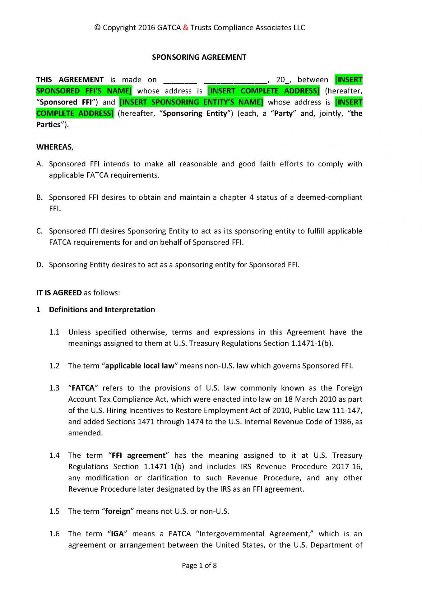 Mandatory Written Sponsorship Agreement (external)