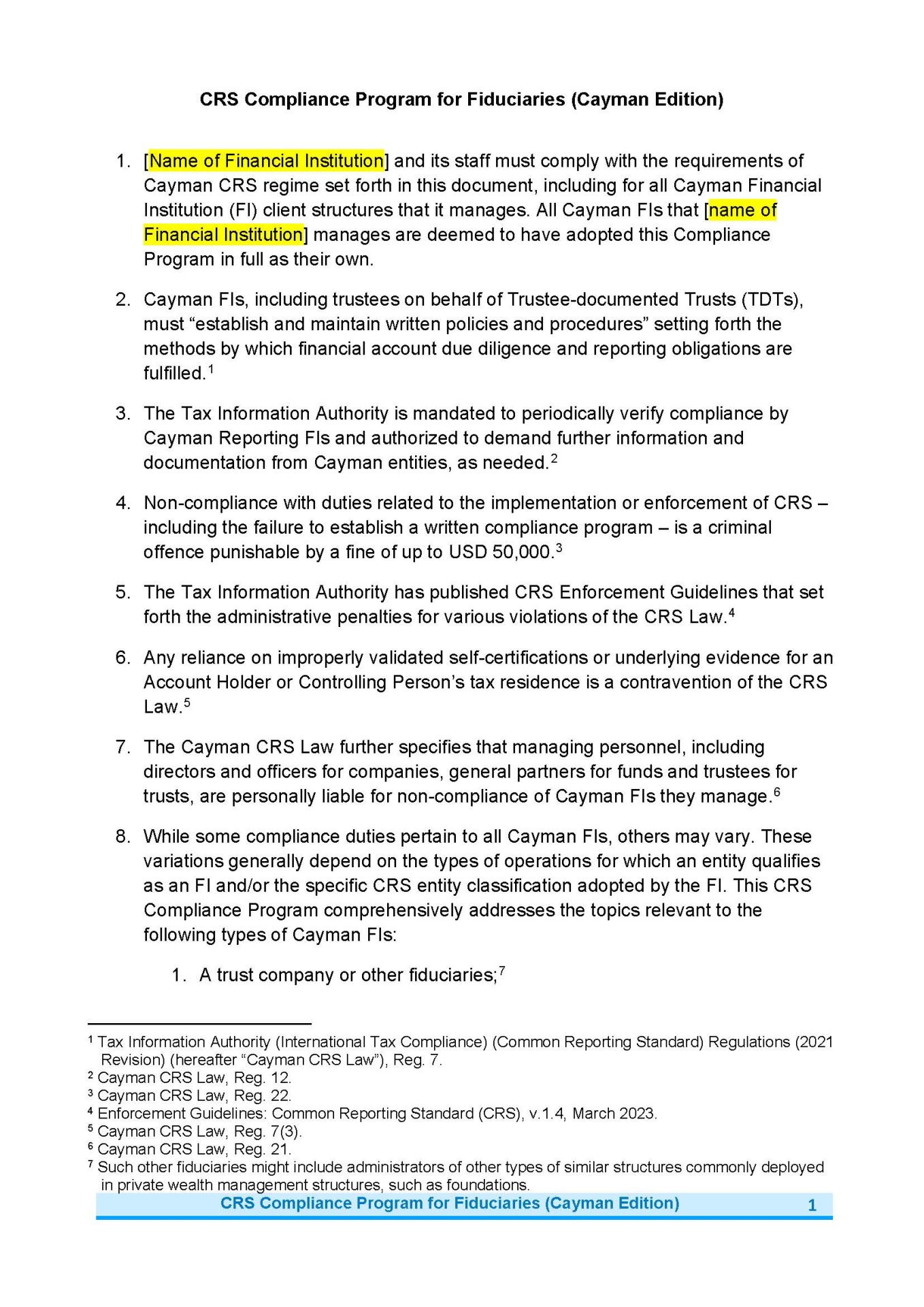 A CRS Compliance Program for Fiduciaries (Cayman Edition)